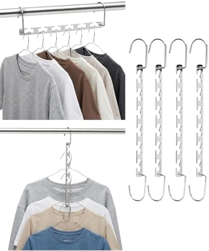 Mr. Pen- Metal Space Saving Hangers for Clothes, 4 Pack, 6 Slots | 360° Rotating Hooks, Metal Hangers, Wardrobe Organizer, Magic Cascading Hanger, Closet Space Saver by MrPen