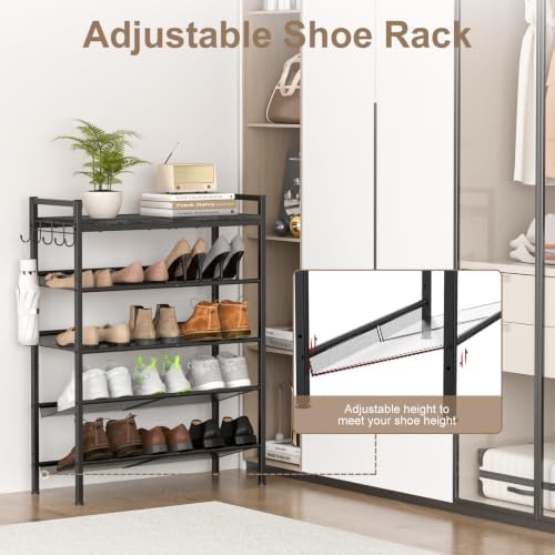 Shoe Rack for Entryway, 5 Tier Height-Adjustable Metal Black Shoe Rack - Image 3