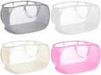 4 Pack Collapsible Laundry Baskets, Foldable Laundry Basket with Pocket, Durable Mesh Pop Up Hampers, Reinforced Handles Dirty Clothes Hamper for Laundry, Bedroom, Bathroom, Dorm, Travel or Camping by Bemkoo
