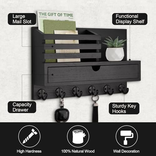 Key Holder Wall Mount, Mail Holder with Storage Drawer - Image 2