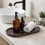 YKAJO Dark Emperador Oval Marble Tray, 11.8x5.9 Vanity Perfume Organizer - Image 2