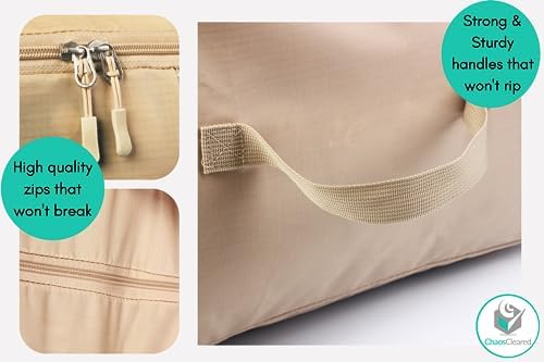 2 Pack Clothing Storage Bags Clothes Organizer folding fabric bags for sweaters, clothing, garment, bedding, quilt, linens, large folding organizers with zip & window (2 Pack Beige) - Image 4