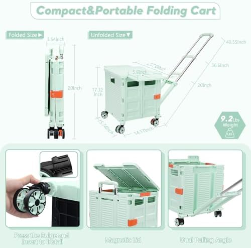 FELICON SELORSS Folding Utility Cart Portable Rolling Crate Handcart-Green - Image 6