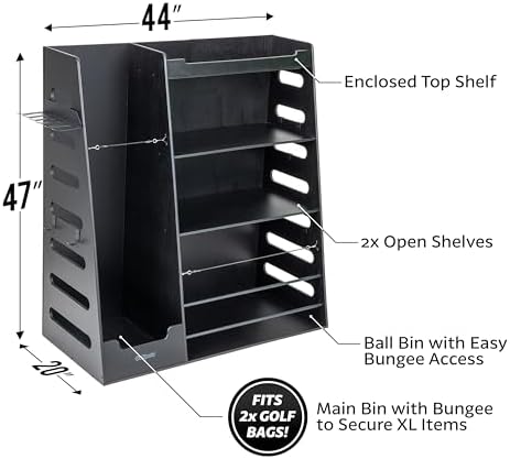 GoSports Premium Wooden Sports Equipment Organizer with Storage Hooks - Golf Bag Rack and Multi-Sport Ball Bin for Garage - Image 5