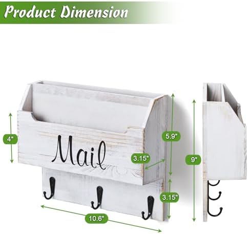DRASTAR Mail Organizer Wall Mounted, Wooden Mail & Key Holder for Wall, Hanging Mail Organizer, Retro White Mail Basket for Home Office - Image 3