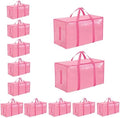 12 Pack-Extra Large Heavy Duty Moving Bags - Waterproof Storage Totes with Handles & Zippers, Foldable for College Dorm, Storage (Pink) by Unknown