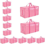12 Pack-Extra Large Heavy Duty Moving Bags - Waterproof Storage Totes with Handles & Zippers, Foldable for College Dorm, Storage (Pink) by Unknown