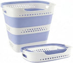 Collapsible Plastic Laundry Basket Hamper with Handles, Foldable Pop Up Storage Container Organizer for Washing Storage, Blue by Unknown