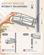SEIRIONE Corner Shower Caddy Tension Pole, Quick Setup, Rust-Free Bathroom Shower Organizer Corner for Bathtub Shampoo Storage, 4-Tier Adjustable Shelf, Fits 34 to 116 Inch Height, Silver Gray - Image 5