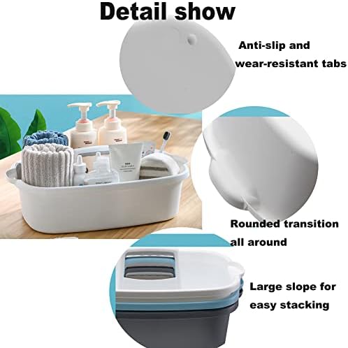 Cleaning Supplies Caddy, Large Plastic Shower Caddy Basket with Handle, Portable Cleaning Tool Storage Tote for Dorm, Bath, Pantry (grey, White, blue) (White) - Image 3