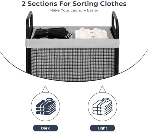STO STO Laundry Hamper 2 Section, 100L Rolling Laundry Sorter Cart with Removable and Washable Liner Bag, Clothes Hamper with Wheels and Metal Handle for Laundry Room and Bedroom, Gray - Image 5