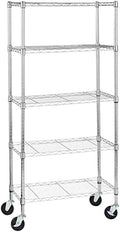 Amazon Basics 5-Shelf Adjustable, Heavy Duty Storage Shelving Unit on 4" Wheel Casters, Easy to Move Portable Wire Shelving, No Tools Needed for Easy Assembly, 30" x 14" x 64.8", Chrome by AmazonBasics