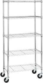 Amazon Basics 5-Shelf Adjustable, Heavy Duty Storage Shelving Unit on 4" Wheel Casters, Easy to Move Portable Wire Shelving, No Tools Needed for Easy Assembly, 30" x 14" x 64.8", Chrome by AmazonBasics