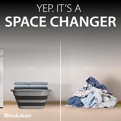 BROOKSTONE Collapsible Laundry Basket Set, Modern Extra Large Collapsible Basket Set, Comfort Non-Slip Grip Handles, Minimalist Space Saving Design, Portable Pop-Up Hamper, BPA FREE, Dark Grey, 2 PACK - Image 4