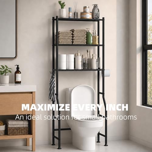 GloTika 3-Tier Over Toilet Storage, Anti-Tilt, 64" H, Black - Image 4