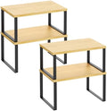 Kitchen Cabinet Organizer Shelf Set of 4, Sturdy Kitchen Counter Shelves with Metal Legs, Stackable Expandable Wood Spice Rack Pantry Cupboard Dish Mug Cup Storage Organizer Shelf,Black+Bamboo by SelefrecosStorage