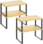 Kitchen Cabinet Organizer Shelf Set of 4, Sturdy Kitchen Counter Shelves with Metal Legs, Stackable Expandable Wood Spice Rack Pantry Cupboard Dish Mug Cup Storage Organizer Shelf,Black+Bamboo by SelefrecosStorage