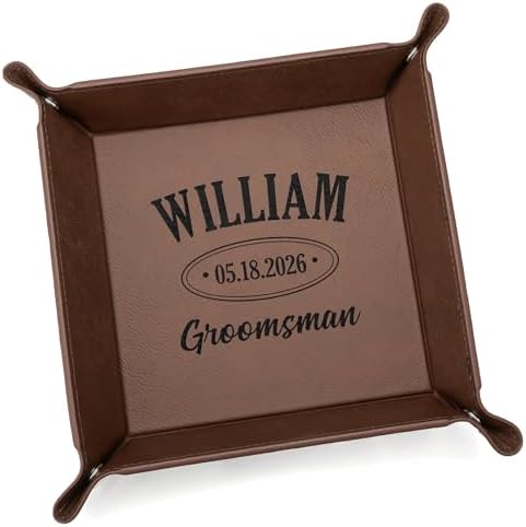 Lifetime Creations Personalized Groomsman Valet Tray - Custom Groomsmen Gifts for Proposal, Engraved Vegan Leather Catchall Wedding Gift for Desk, Dresser (Brown) by LifetimeCreations