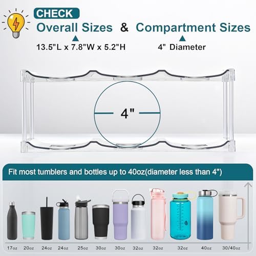 LARGER Compartment - Stackable Water Bottle Organizer Holder - for Stanley & Others' Large Tumbler - Clear Wine Rack, Cup Bottle Holder for Cabinet Home Countertop Fridge Pantry Shelf, 2 Tier Hold 6 - Image 4