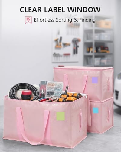 Heavy Duty Moving Bags Extra Large, Premium Storage Bags with Durable Zippers, Reinforced Handles, Moving Supplies for Clothes, Bedding, College Dorm Essentials, 12 Pack Pink - Image 4