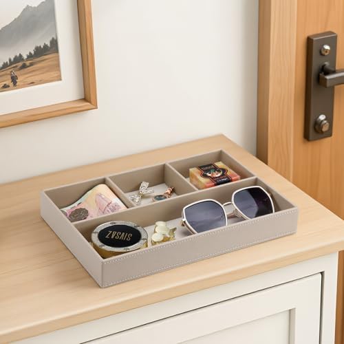 GORESE PU Leather Valet Tray, Stackable Jewelry Trays for Dresser, Drawer Nightstand Organizer Bedside Trays for Men Women, Entryway Desk Catchall Tray for Trinket, Key, Purse, Watch, Cologne, Beige - Image 7