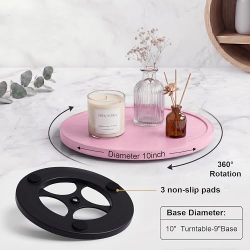 Lazy Susan Turntable Organizer, 10" Acacia Wood Decorative Tray, Pink - Image 2