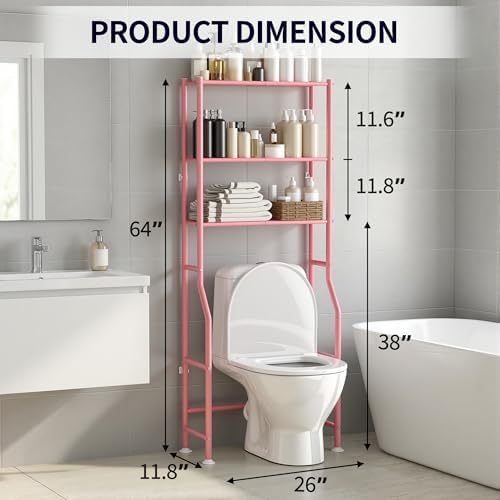 3-Tier Over Toilet Storage, Anti-Tip, 64" H, Pink - Image 2