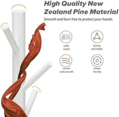 8-Hook Freestanding Coat Rack 3 Adjustable Heights Sturdy White - Image 3