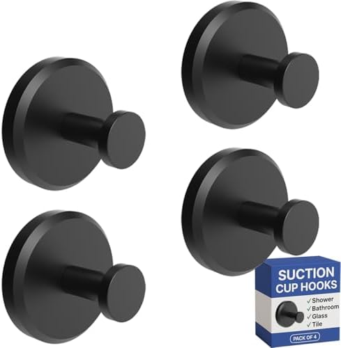 HOME SO Suction Cup Hooks for Shower & Bathroom Towel Holder 4-Pack Black by HOMESO