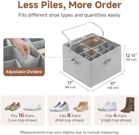 StorageWorks 2-Pack 32-Pair Shoes Organizer with Adjustable Dividers, Grey - Image 3