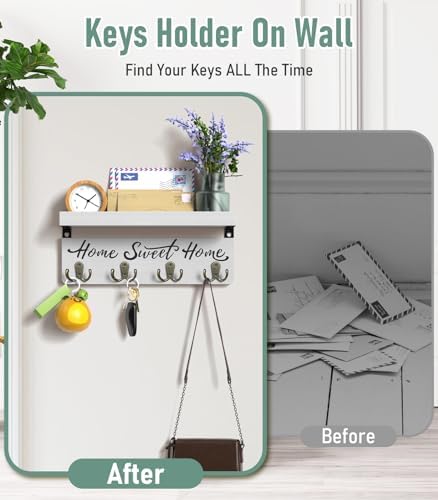 buways Key Holder Wall Mount with 8 Hooks and Cozy Home Sign(White) - Image 3