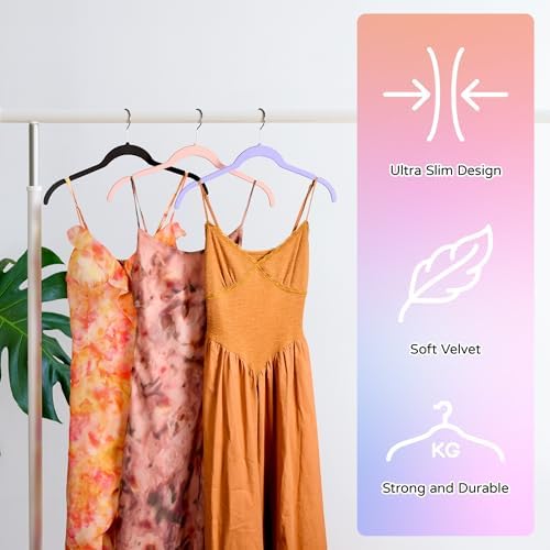 Sishynio Velvet Hangers 30 Pack, Non-Slip Slim Felt Hangers Multicolor | Space-Saving Closet Organization; Flocked Surface; 360° Swivel Hooks; For Shirts, Coats, Dresses, Blouses - Image 5