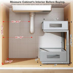 2 Packs 17IN Depth Under Sink Organizer, 2-Tier Pull Out Cabinet Organizer With Smooth Circular Rail, Large Capacity Metal Mesh Sliding Drawers For Bathroom& Kitchen Storage,Height Adjustable–Gun Gray - Image 2