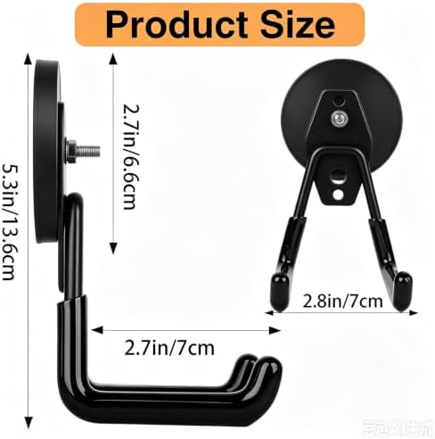 4 Pack Strong Magnet Hooks Heavy Duty, Rubber Coated No Damage Hook for Garage Storage, Dual Hook Design, Large Magnetic Hangers for Tools, Garden, Workshop (Orange2pcs + Black2pcs) - Image 2