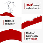 Sishynio Velvet Hangers 30 Pack, Non-Slip Slim Felt Clothes Hangers Red | Space-Saving Closet Organization; Flocked Surface; 360° Swivel Hooks; For Shirts, Coats, Dresses, Blouses - Image 2