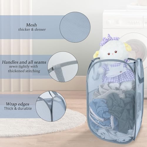 Upgraded 100L Extra Large Collapsible Laundry Baskets, 2 Pack XL Mesh Pop Up Laundry Hamper with Handles, Portable Travel Laundry Basket, Foldable Hamper. Grey. 2V - Image 3
