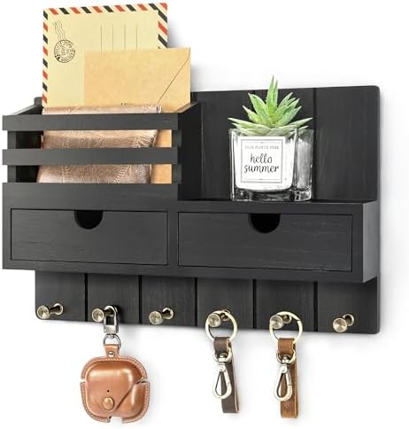 Rebee Vision Key Holder Wall Mount with 6 Key Hooks for Home Decor, Black by REBEEVISION