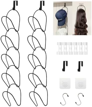 LINFIDITE 10 Pack Hat Rack Hanger Holder Organizer Closet Hanging Baseball Cap Display Storage Rack for Scarves Handbags Towels Clothes Ties Over Door Wall Mounted w Hanging Hook Black by LINFIDITE