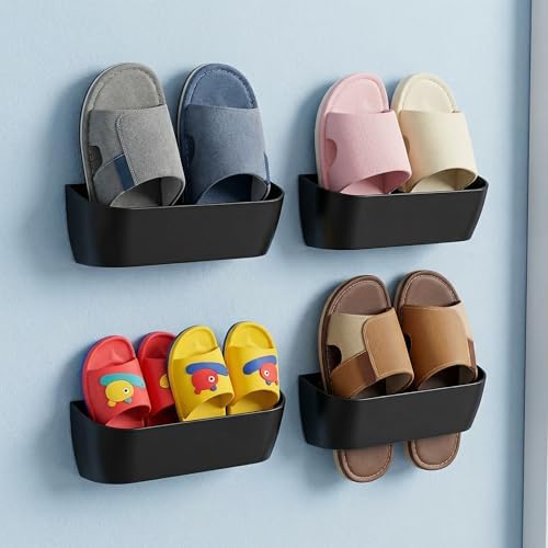 Wall Mount Shoe Rack 4 Pack Plastic Shoe Holders Storage Organizer - Image 3