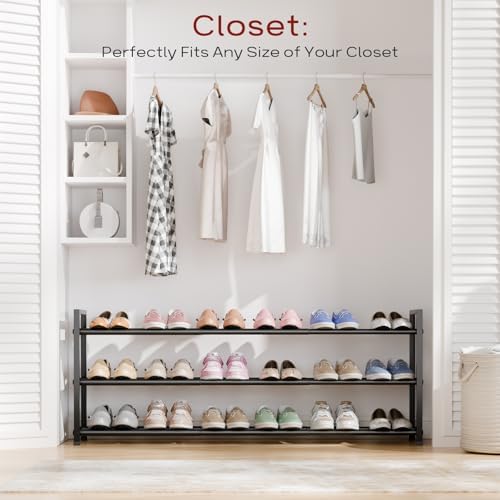Bumusty 3 Tier Long Expandable Shoe Rack for Closet, Black - Image 2