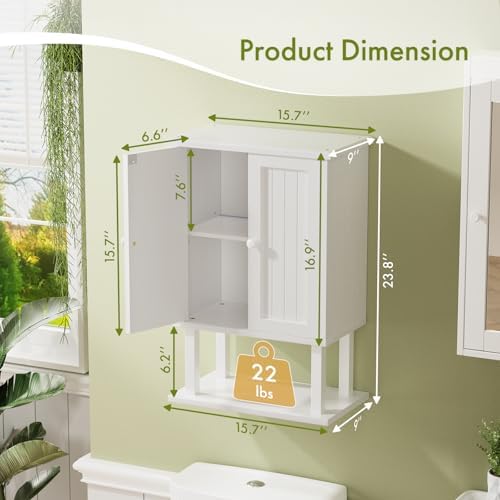 AmazerBath Bathroom Wall Cabinets, Bamboo Over The Toilet Storage Cabinet with Adjustable Shelves, Wall Mounted Medicine Cabinets with 2 Doors for Small Spaces, White, 9.0 x 15.7 x 23.8 Inches - Image 2