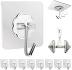 DDMY Adhesive Wall Hooks Clear 50lb(Max) Heavy Duty Hanging Sticky-10 Pack by DDMY
