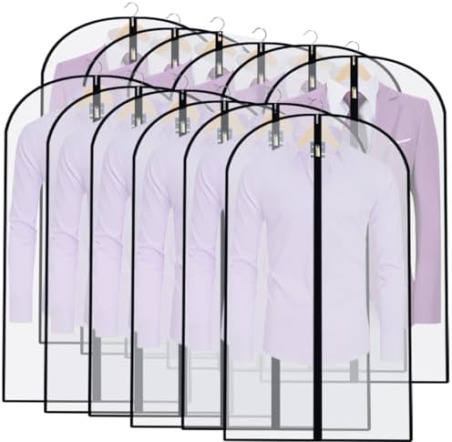 Suit Bags for Closet Storage Garment Bag (24'' x 40'' Set of 12) Clear Garment Bags for Hanging Clothes Plastic Waterproof Suit Cover Bag with Zipper for Coats, Jackets, Shirts Closet by UOUEHRA