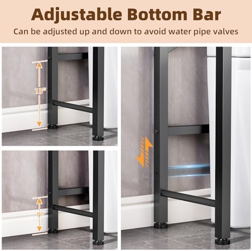Kalrin Over The Toilet Storage Cabinet with Fluted Wave Doors and Adjustable Shelf, Wood Over Toilet Storage Rack with Drain Basket, Freestanding Bathroom Organizer for Balcony Laundry, Pure Black - Image 5