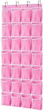 KEEPJOY 28 Pockets Hanging Shoe Organizer, Over the Door Shoe Organizer, Hanging Door Shoe Holder Rack with Mesh Pockets Large Size 65 x 23 Inch (Pink-1Pack) by KEEPJOY