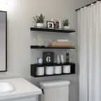 WOPITUES Floating Shelves for Wall 24 inch with Cube Shelf, Wall Shelves with Metal Rail for Decor, Bathroom Organizers and Storage, Over Toilet Shelves for Bathroom, Toilet Paper-Black - Image 2