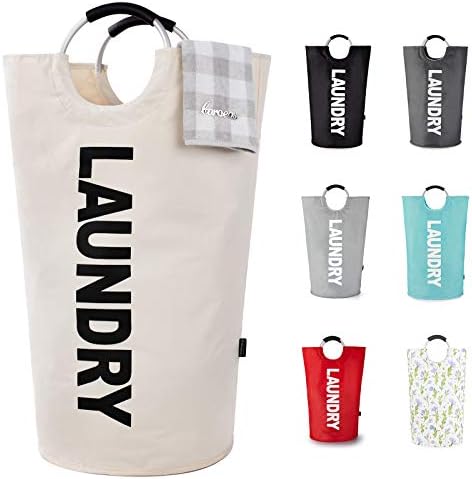 Caroeas 125L Laundry Basket,Large Laundry Hamper, Laundry Bag with Padded Handles, Clothes Hamper Stands Up Well, Collapsible Free Standing Easy Storage Washing Bin (Beige,125L) by Caroeas