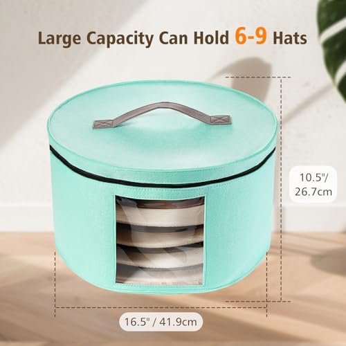 HEAVYWOOD Hat Box for Women Storage Travel Felt Hats Case for Wide-Brim Cowboy Hats Storage Foldable Organizer for Closet Large Round Hat Carrier with Portable Handle (Blue) - Image 2