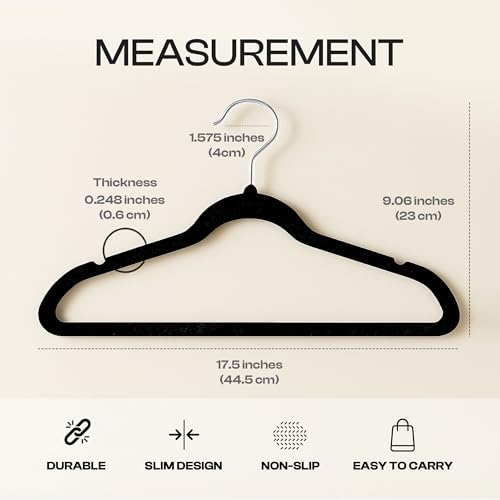 Utopia Home Velvet Hangers, Black, 100 Pack | Luxury Non-Slip Slim Pant & Coat Hangers | Strong Space-Saving Clothes Hangers | 360° Swivel Hook - Image 3