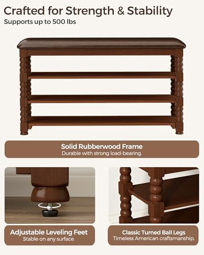 Homleke 39.4" Wide Solid Wood Shoe Rack Bench with Classic Turned Ball Legs - Image 7
